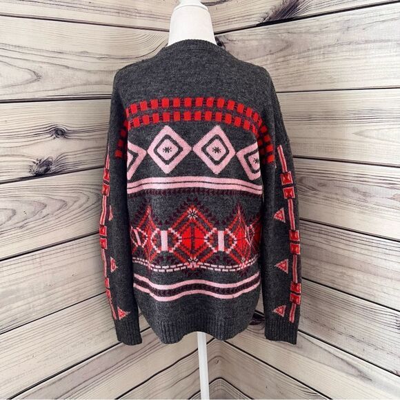 J. Crew Grey & Pink Patterned Wool Crewneck Sweater - Picture 5 of 7